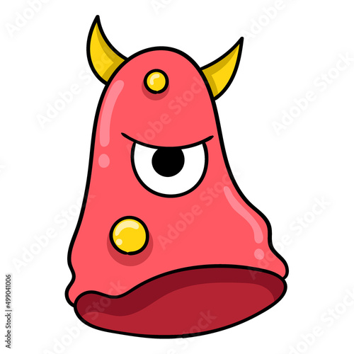 one eyed horned red monster, doodle icon image kawaii