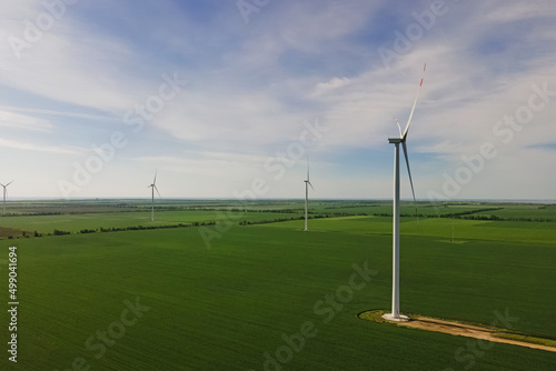 Electrical wind power mills, aerial view.
