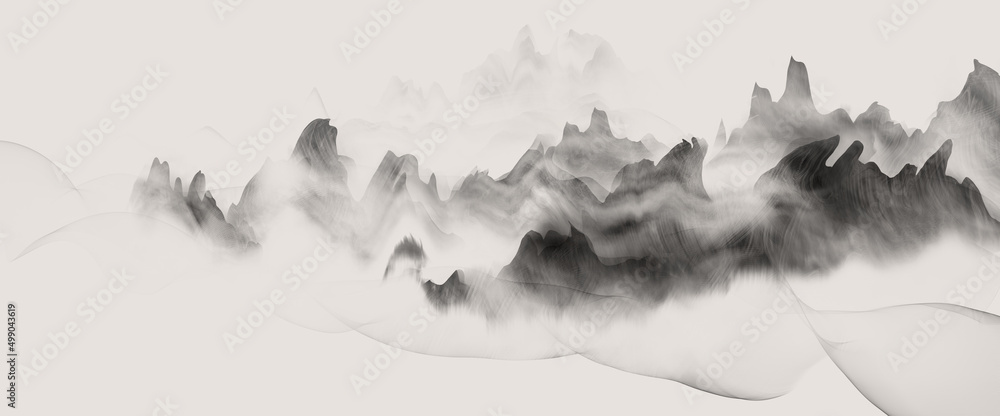 Chinese style ink landscape black and white landscape illustration
