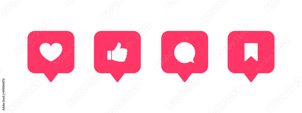 Like or thumb up, comment, bookmark and heart vector modern icons. Design elements for social network, marketing, smm, app, interface and ad. - obrazy, fototapety, plakaty 
