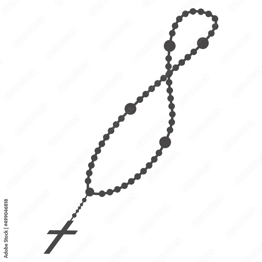 Rosary beads silhouette. Prayer jewelry for meditation. Catholic chaplet with a cross. Religion symbol. Vector illustration. Rosary beads silhouette. Prayer jewelry for meditation. Catholic chaplet with a cross. Religion symbol. Vector illustration.