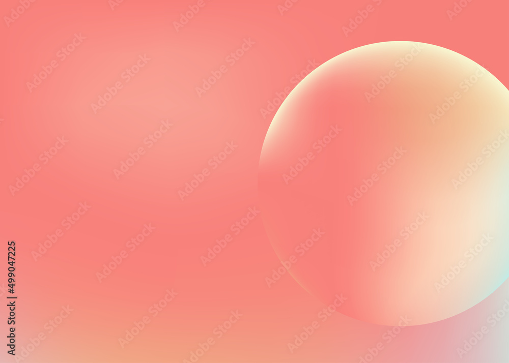 Holographic gradient sphere. Vibrant gradient bright glowing round on coral background. Vector Illustration