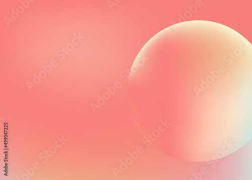 Holographic gradient sphere. Vibrant gradient bright glowing round on coral background. Vector Illustration