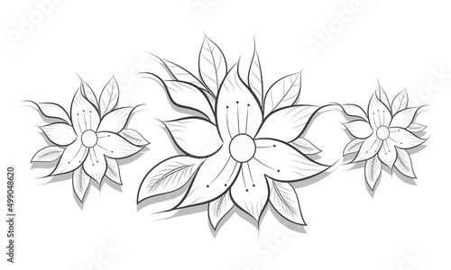 Flower coloring page on white background hand-drawn botanical illustrations.