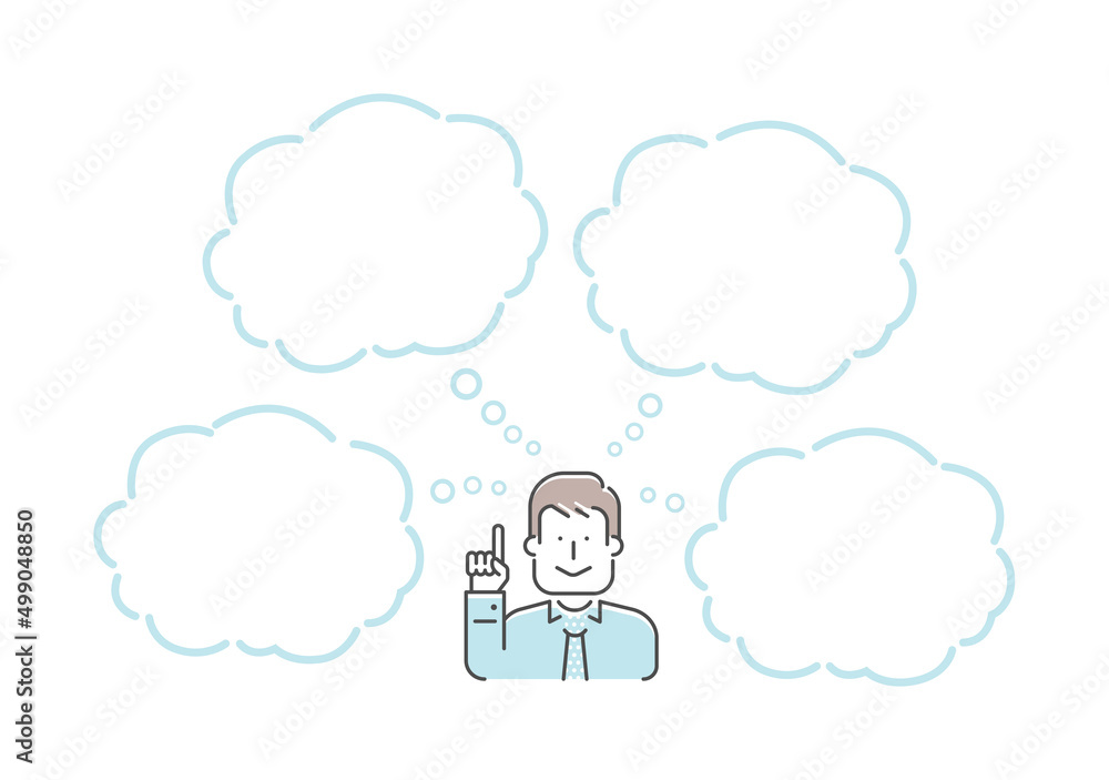 Vector illustration of a thinking man with speech bubbles.. Vector illustration of a thinking man with speech bubbles..
