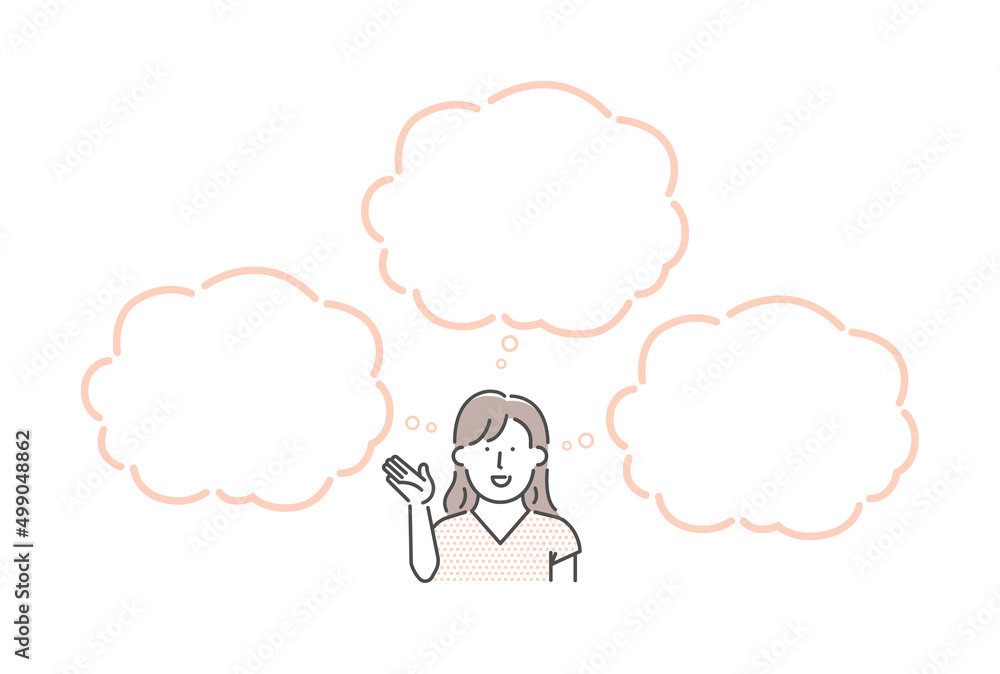 Vector illustration of a thinking woman with speech bubbles.. Vector illustration of a thinking woman with speech bubbles..