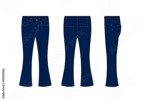 Bootcut jeans pants vector template illustration | blue