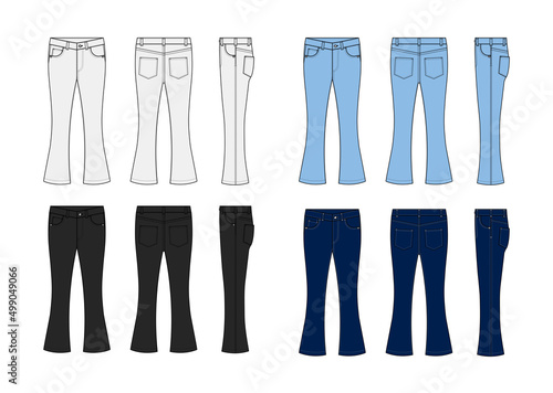 bootcut jeans pants vector template illustration set