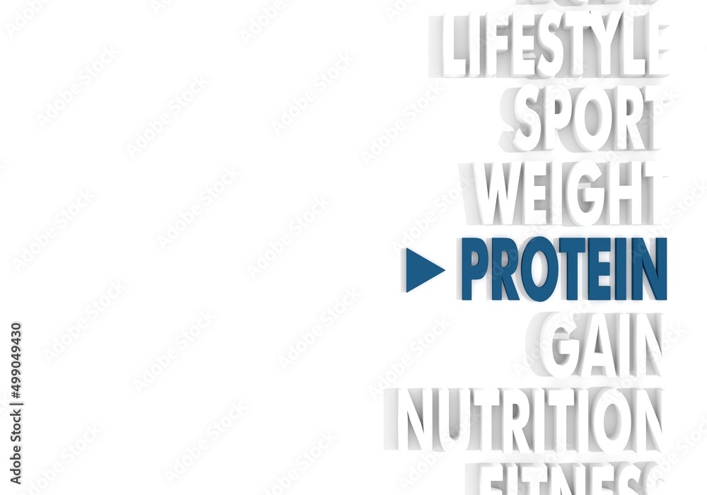 Sport nutrition concept. Protein words cloud. 3D render