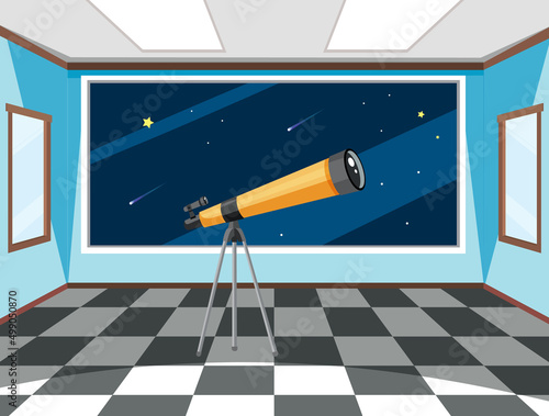 Room with telescope and big window
