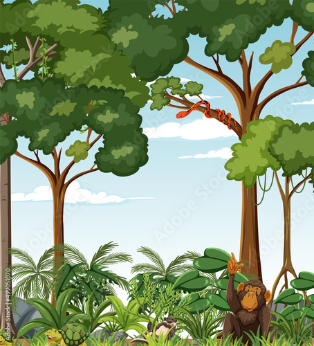 Wild animals in the forest scene