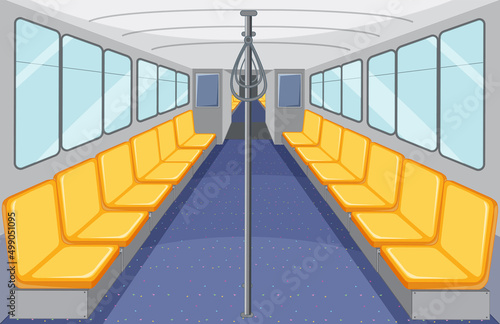 Skytrain interior with empty yellow seats