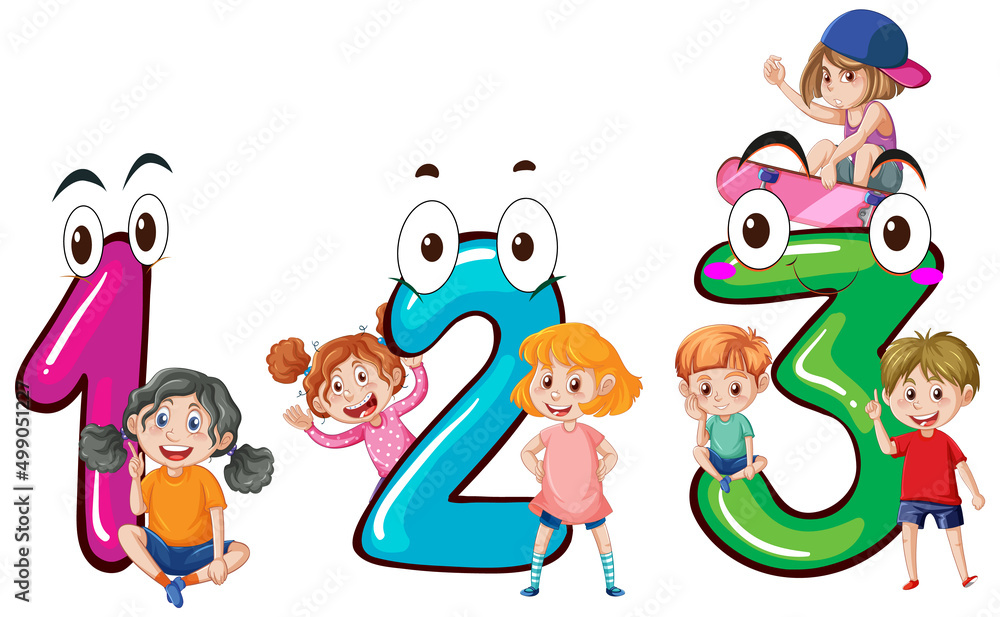 Children cartoon character with numbers Children cartoon character with numbers