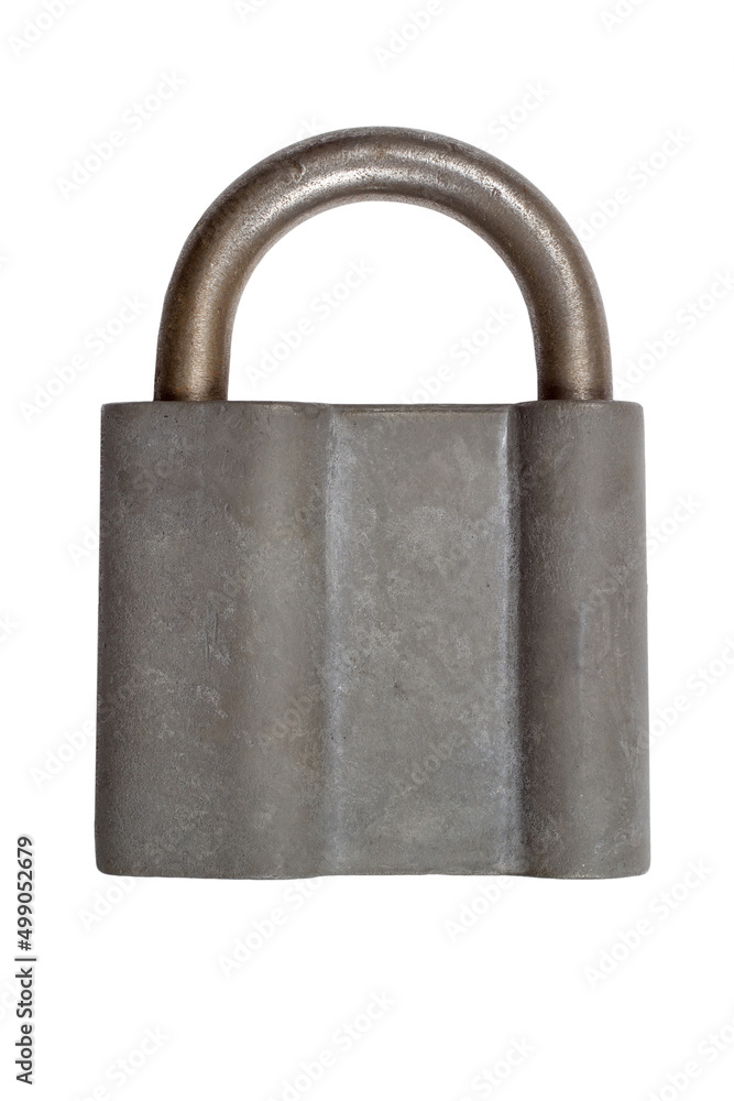 Padlock made of grey metal on a white background. Padlock made of grey metal on a white background.
