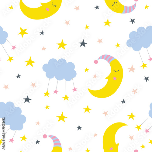 Cute moon and cloud seamless pattern with white background
