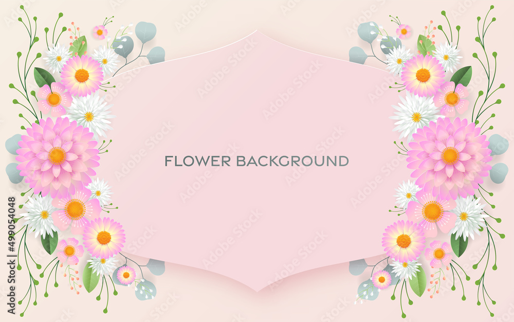 Wedding invitation floral card. Paper cut flowers for decor with flowers paper cut Wedding invitation floral card. Paper cut flowers for decor with flowers paper cut