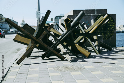 Fotografie War Kyiv Ukraine Russia barrage spikes for tanks and heavy military equipment