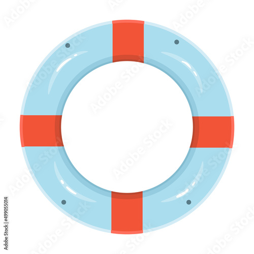 Cartoon lifebuoy icon. Lifeguard equipment. Beach inflatable circle. Holidays at the sea. Vector illustration on a white background