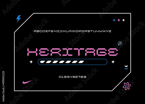 Stylish cyber display font. Modern alphabet. Futuristic interface design. Vector typography illustration