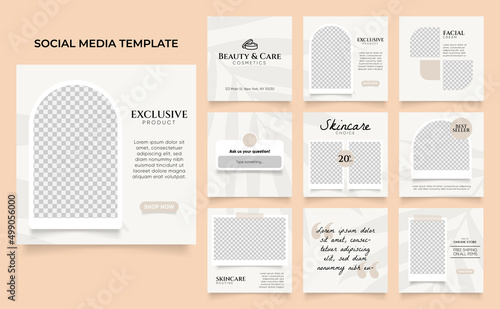 social media template banner beauty care cosmetic and spa sale promotion. fully editable instagram and facebook square post frame puzzle organic sale poster