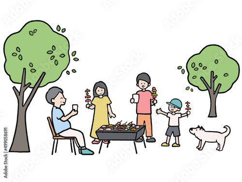 バーベキューをする人々のイラスト