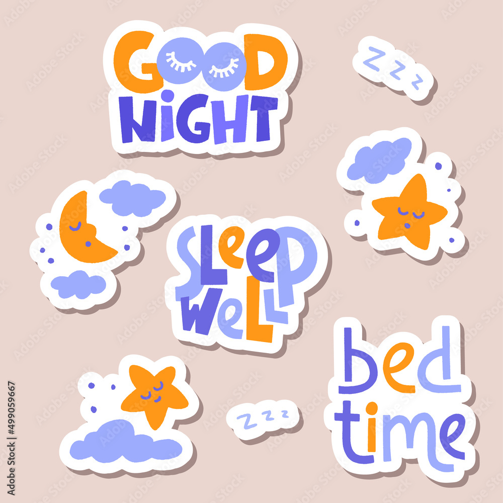 Set of nap lettering quotes with decorative sleep elements on background.