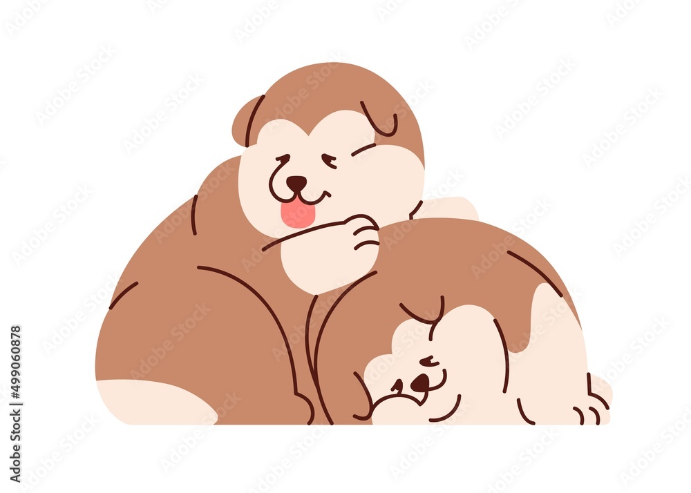 Cute Chinese Alaskan Malamutes puppies. Funny doggies lying, relaxing. Happy dogs pups. Adorable positive canine animals of Asian fluffy breed. Flat vector illustration isolated on white background Cute Chinese Alaskan Malamutes puppies. Funny doggies lying, relaxing. Happy dogs pups. Adorable positive canine animals of Asian fluffy breed. Flat vector illustration isolated on white background