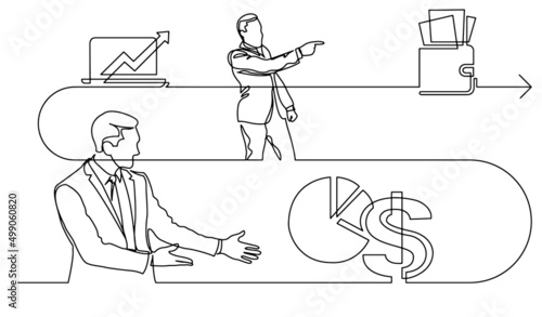 business concept one line drawing illustration of work process