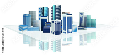 Modern town. City on white background and reflection