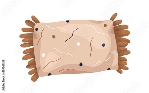 Modern rectangle-shaped pillow with fringe. Decorative rectangular cushion de...