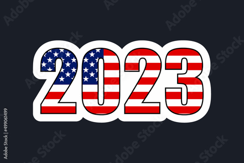 word 2023 american flag colors, election vote emblem badge sticker