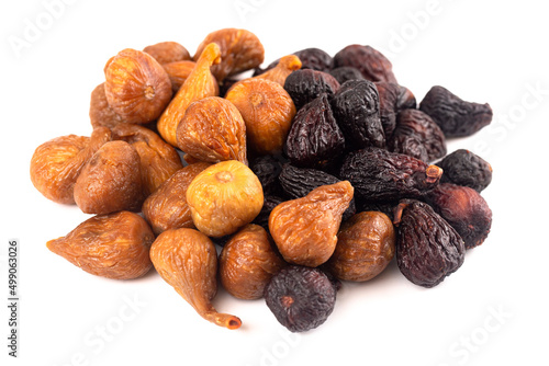 Two Types of Dried Figs on a White Background