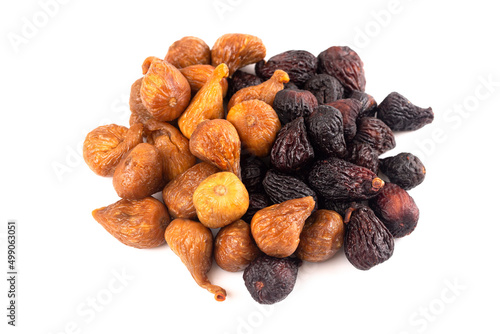 Two Types of Dried Figs on a White Background