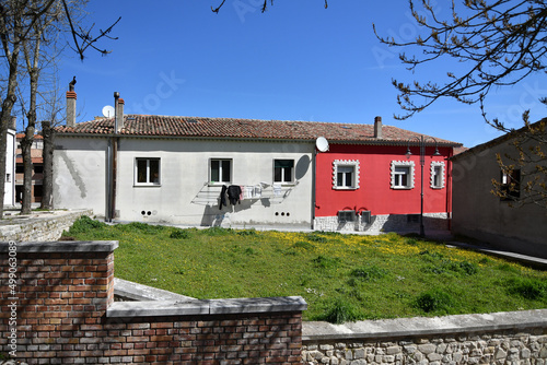 A lawn in front of old houses in Bisaccia, a village in the province of Avellino in Italy.