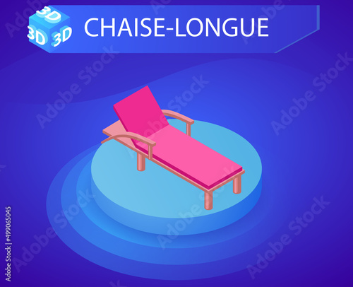 Chaise-longue isometric design icon. Vector web illustration. 3d colorful concept