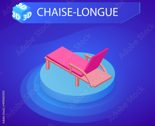 Chaise-longue isometric design icon. Vector web illustration. 3d colorful concept