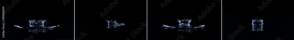 Splash and crown on black background. Reflection on the surface of the water. Splash and crown on black background. Reflection on the surface of the water.