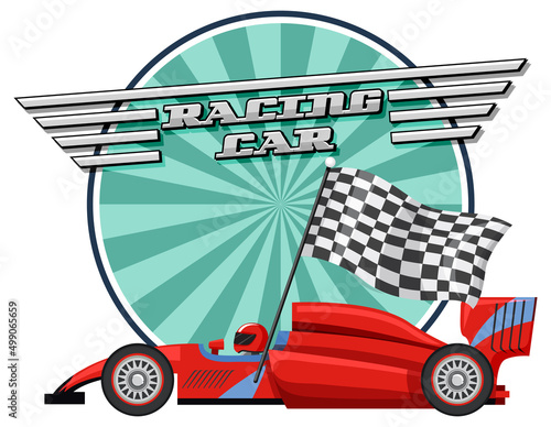 Racing car logo with racing car on white background
