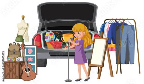 People buying clothes at yard sale