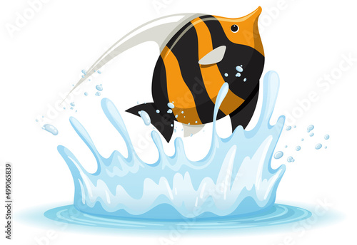 A water splash with fish on white background