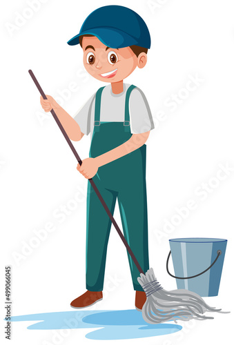 Male janitor cleaning the floor