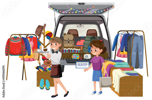 Woman shopping at yard sale