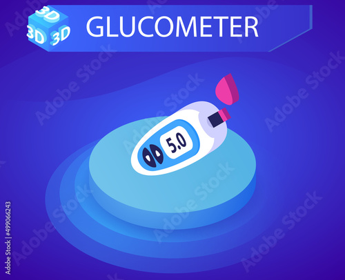 Glucometer isometric design icon. Vector web illustration. 3d colorful concept