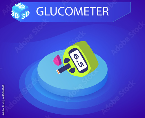 Glucometer isometric design icon. Vector web illustration. 3d colorful concept