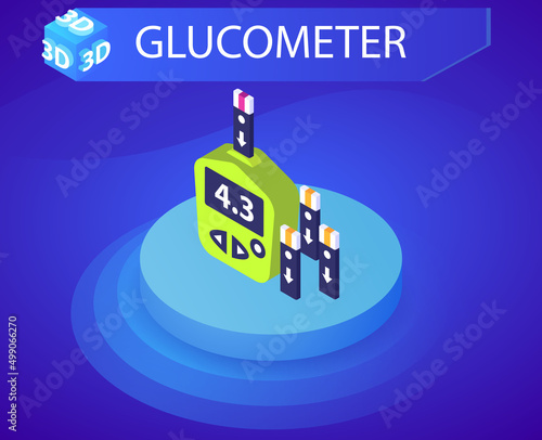 Glucometer isometric design icon. Vector web illustration. 3d colorful concept