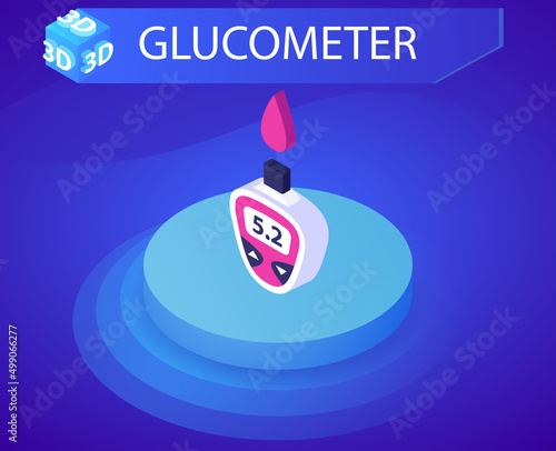 Glucometer isometric design icon. Vector web illustration. 3d colorful concept