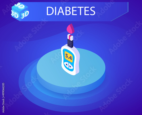 Diabetes isometric design icon. Vector web illustration. 3d colorful concept
