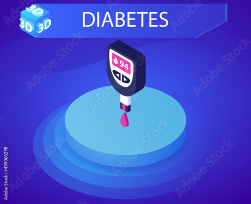 Diabetes isometric design icon. Vector web illustration. 3d colorful concept