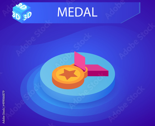 Medal isometric design icon. Vector web illustration. 3d colorful concept