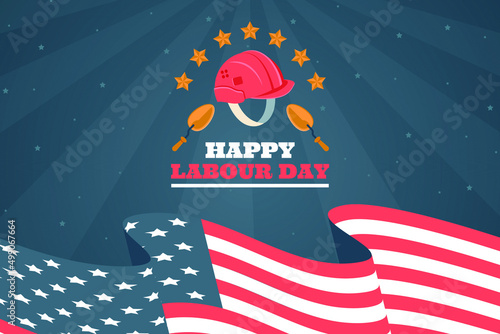 Fotobehang America Labor Day Greeting Card or Invitation with Cute and Minimalist Illustrat